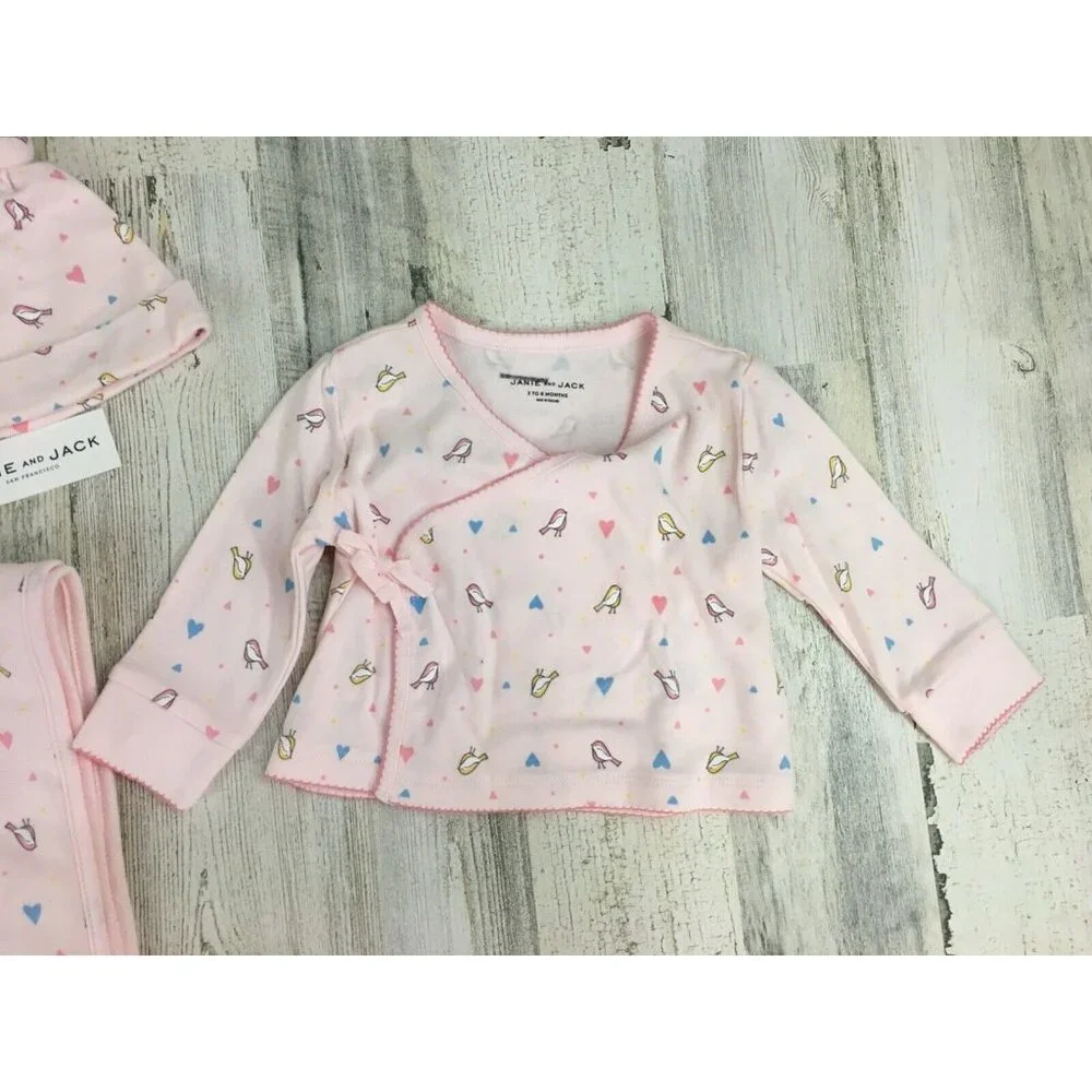 Janie and Jack Pink Bird Print Baby Matching Set